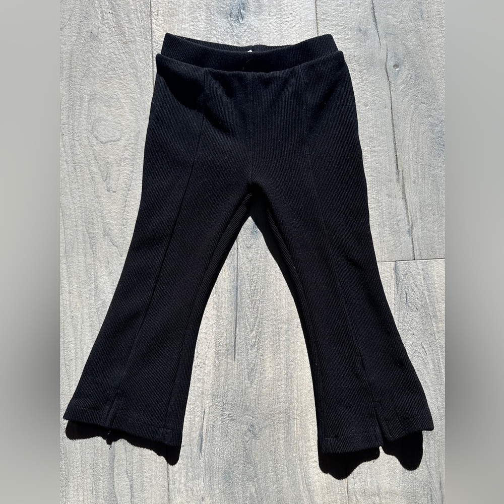 Zara Black Ribbed Flared Split Hem Leggings